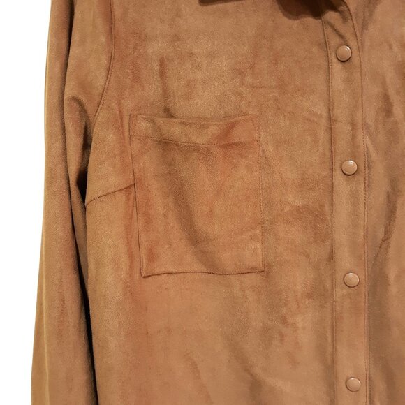 D & Co Women Faux Suede Button-Up Shirt Jacket with Pockets Brown Size L - Picture 2 of 7